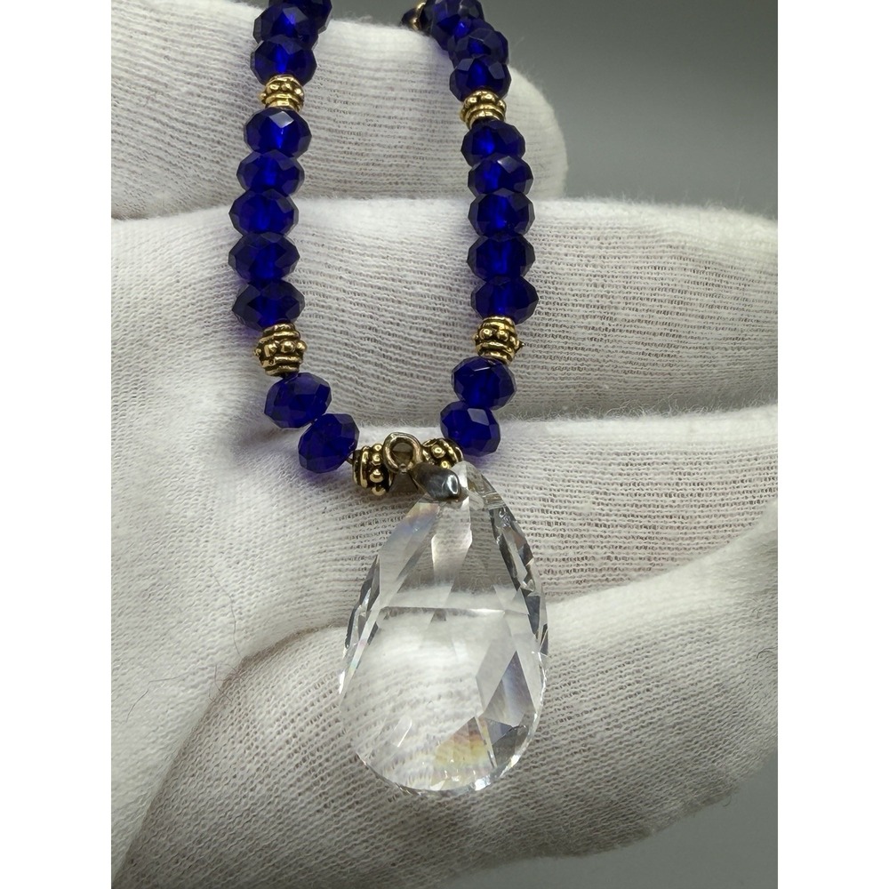 Handmade Swarovski Elements Crystal Necklace Cobalt Blue Beaded Gold Tone #1001 - Picture 3 of 7